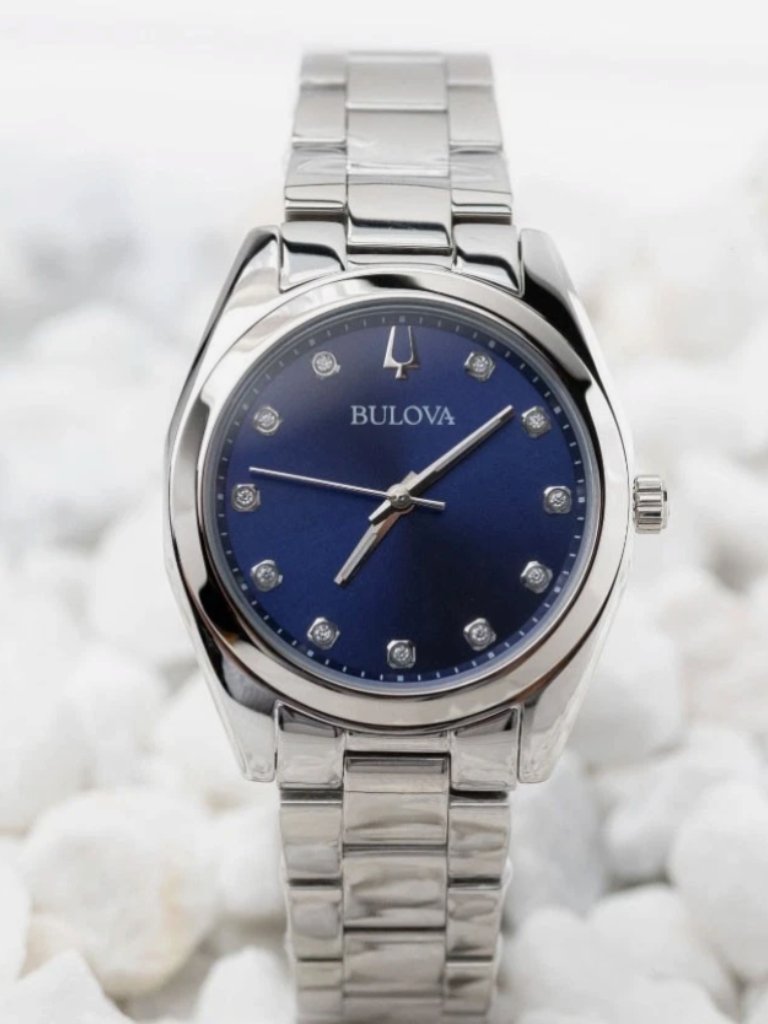 Bulova Blue Dial Diamonds Dial Stainless Steel Womens Watch
